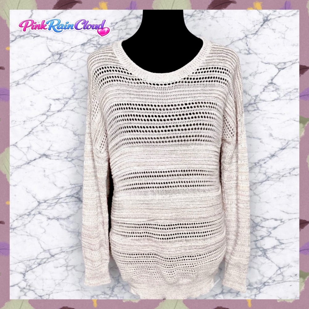 Loft Tan Open Knit Cotton Pullover Layering Sweater Women’s Large PinkRainCloud
